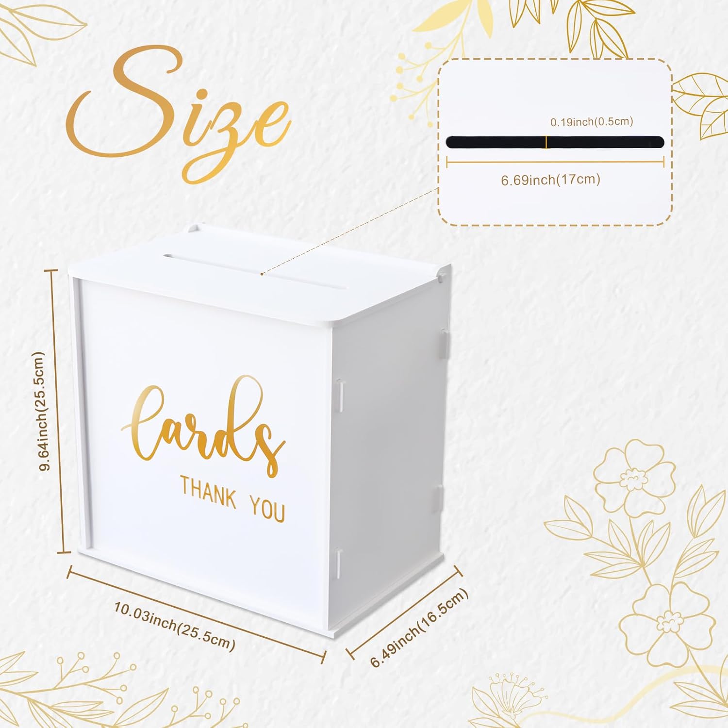 White Wedding Card Box with Slot, PVC Gift Card Box Holder for Wedding Reception, Gold Print Money Envelope Card Box for Party Graduation Birthday Baby Shower Decorations