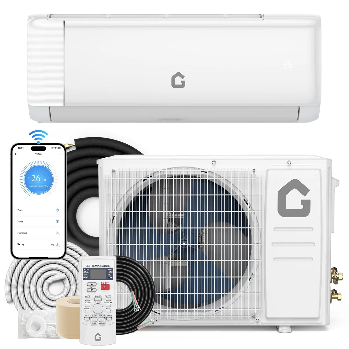 12000BTU  Mini Split Air Conditione/Heating System, 230V, SEER 18.5, For Rooms Up To 750 Sq. Ft