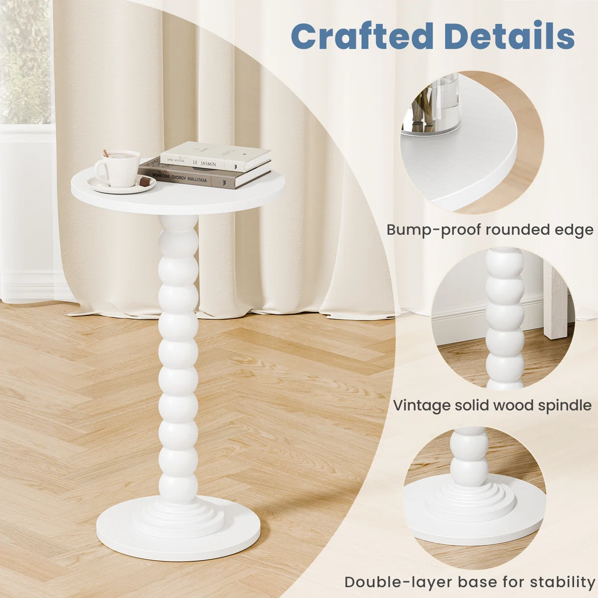 Round Side Table with Solid Wood Legs, Modern Accent Table for Living Room, Bedroom, or Office