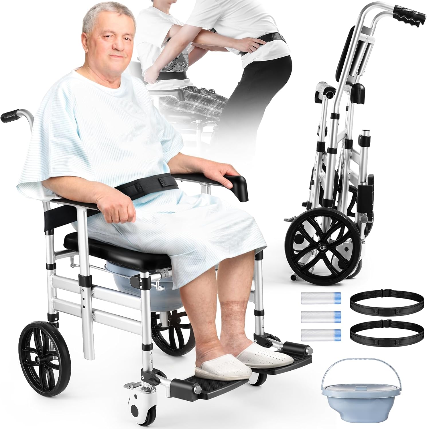Hybodies Self-Propelled Shower Wheelchair with Swing-Away Footrests
