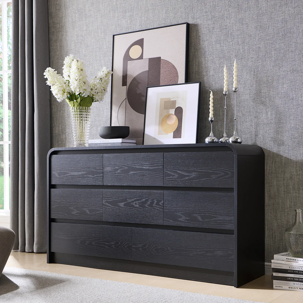 Maud Modern 8 Drawers Dresser for Bedroom, 55" Wide Dressers & Chest of Drawers w/Curved Profile Design