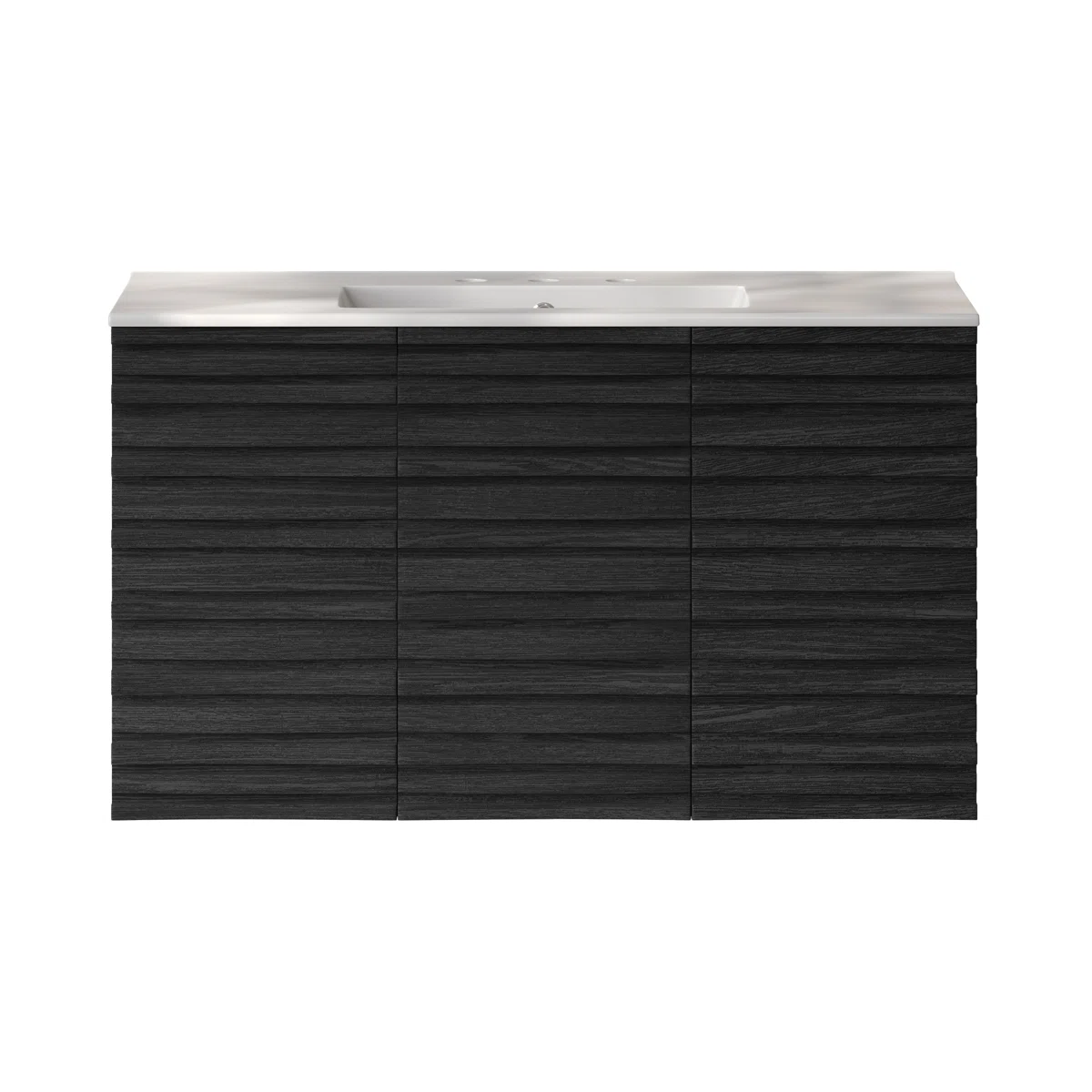 Cascade 36" Wall-Mounted Bathroom Vanity In Green Oak With Black 3-Hole Widespread Sink Top