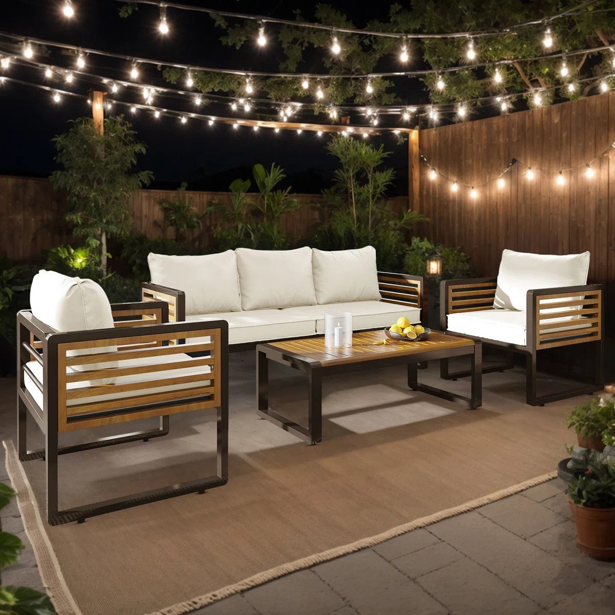 Abdel Outdoor 5 - Person Acacia Wood Sofa Seating Group with Removable Cushion