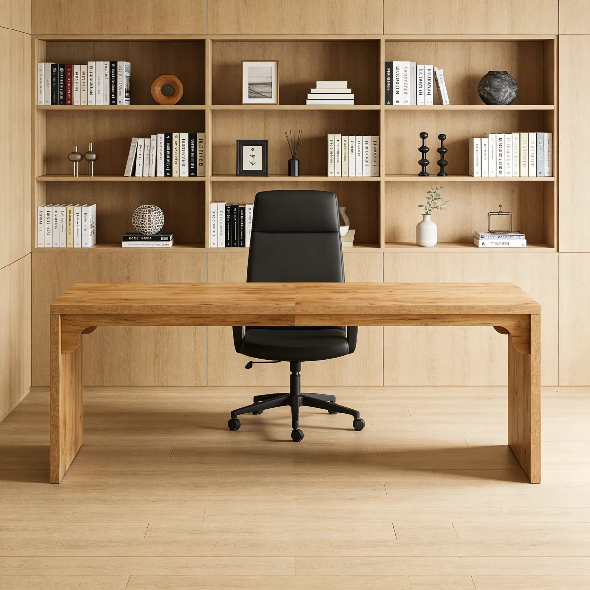 Nordic-Style Light Oak Office Desk With Seamless Design Ideal For Home Studies And Small Workspaces