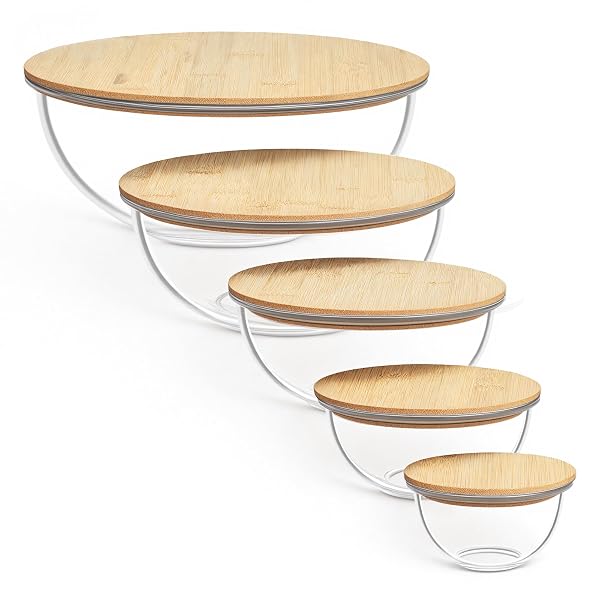 Vtopmart 5 Pack Glass Mixing Bowls with Bamboo Lids