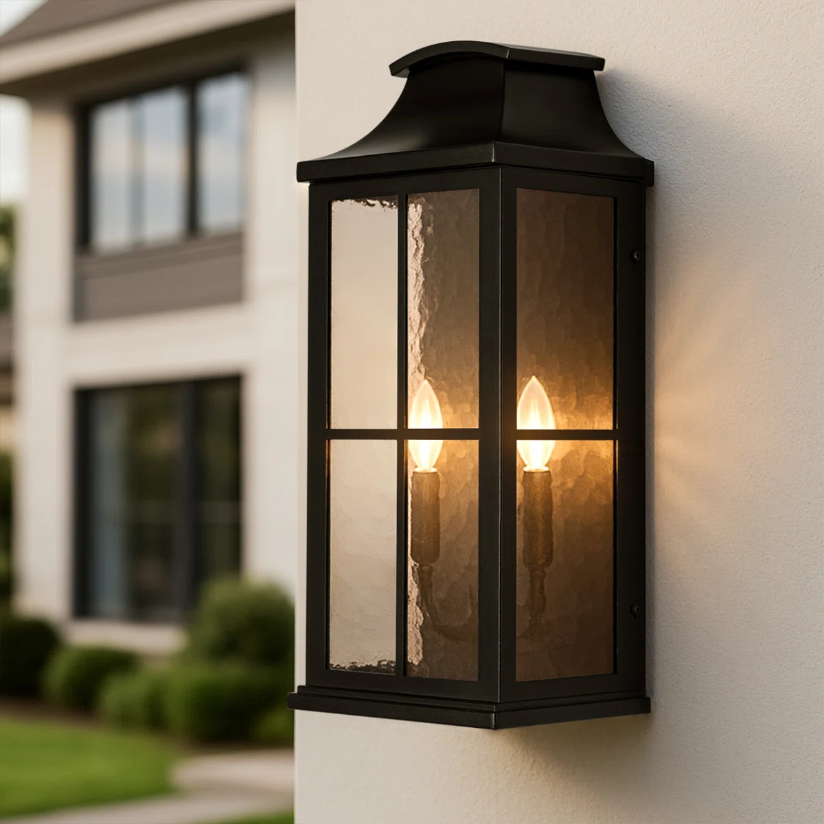 Matte Black Outdoor Wall Sconce With Ripple Glass, Hardwired Weatherproof Exterior Light, Garage Lantern