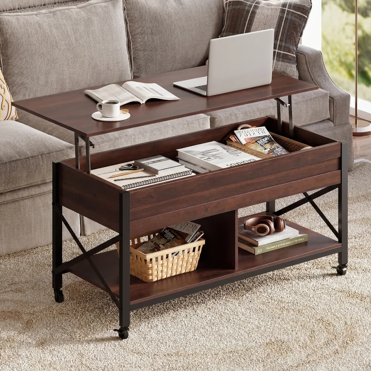 Gute Lift Top Coffee Table with Storage & 4 Casters