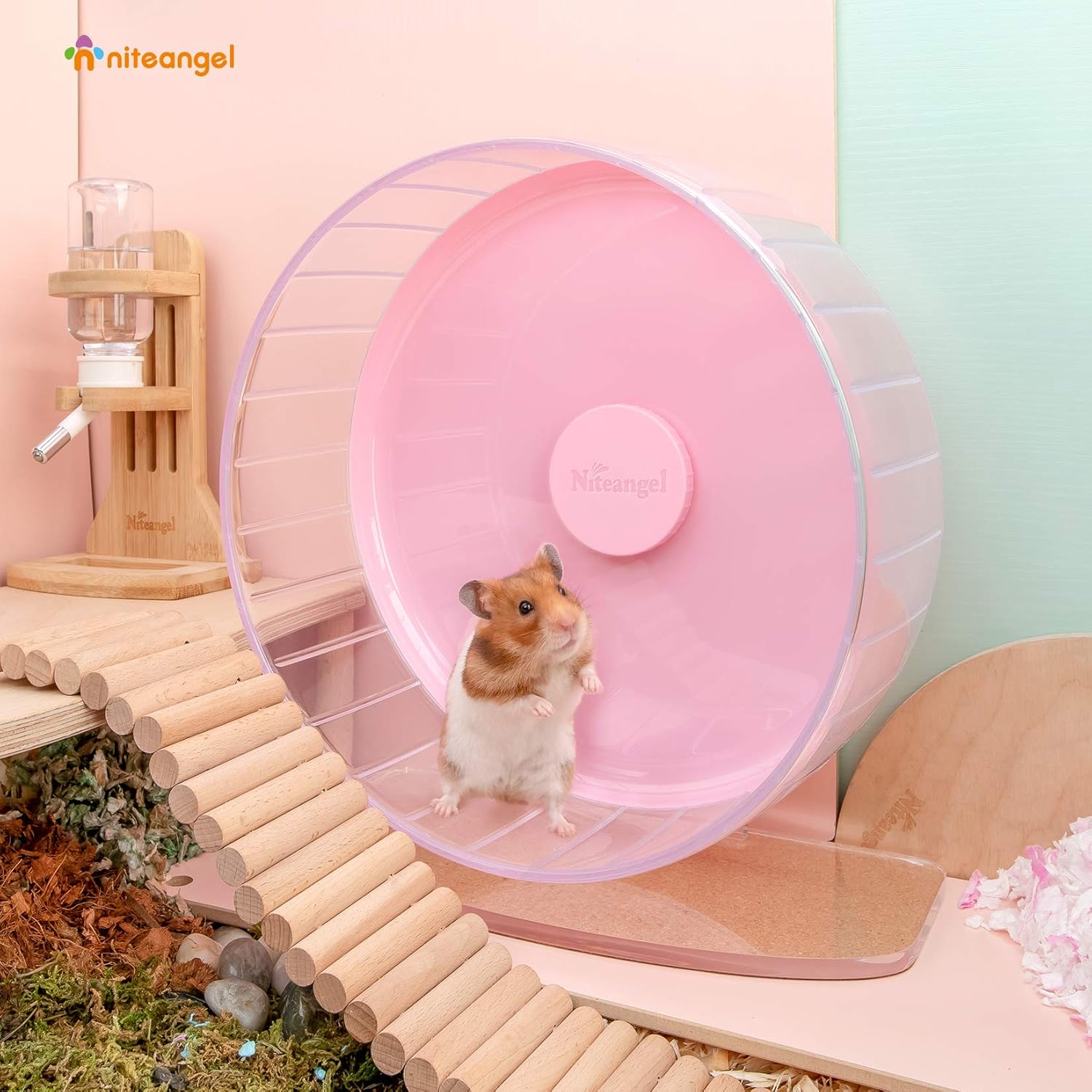 Niteangel Super-Silent Hamster Exercise Wheels: - Quiet Spinner Hamster Running Wheels with Adjustable Stand for Hamsters Gerbils Mice Or Other Small Animals (L, Pink) Large Pink