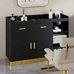 Salon Storage Cabinet Barber Station, Free Standing Hair Styling Station With Drawers, Hair Dryer Holders And Adjustable Shelves, Beauty Salon Spa Equipment