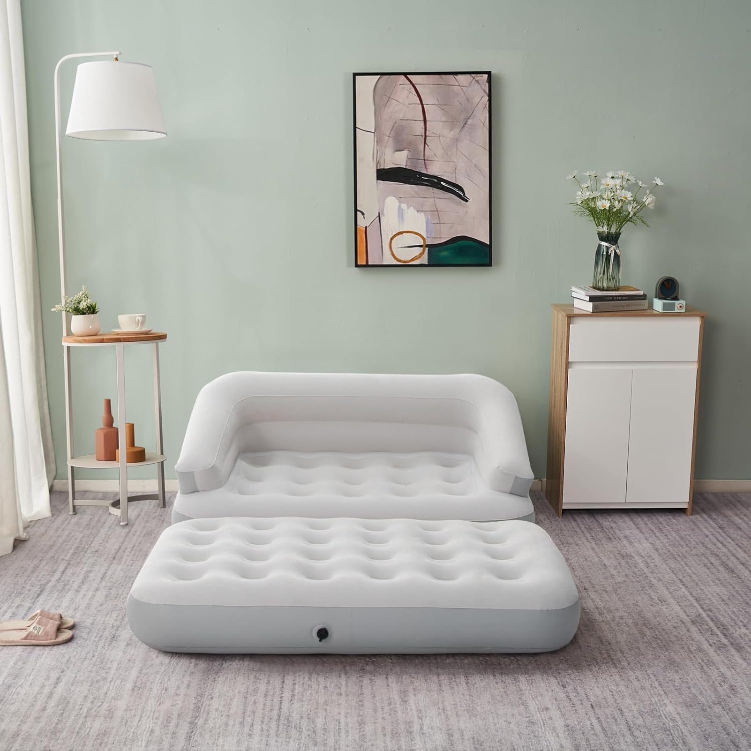 Inflatable Couch Flocked Air Sofa Bed, Blow Up Sofa for Camping, Gray Grey