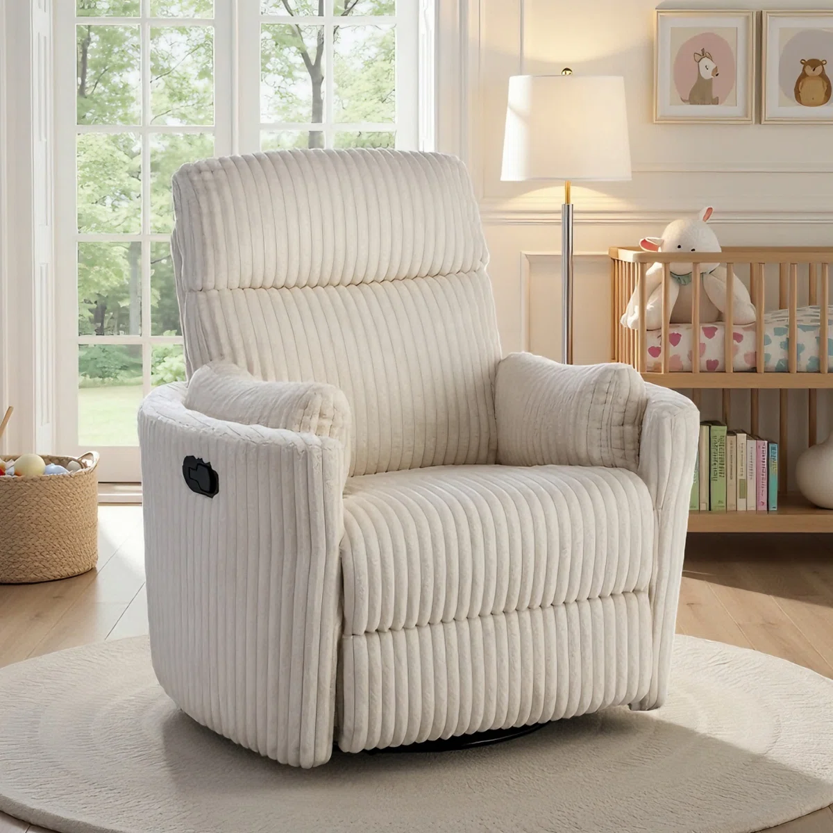 Recliner Chair Swivel Rocker Glider Recliner, Nursery Glider Recliner, Corduroy Nursery Recliner Chair For Living Room With Adjustable Pillows