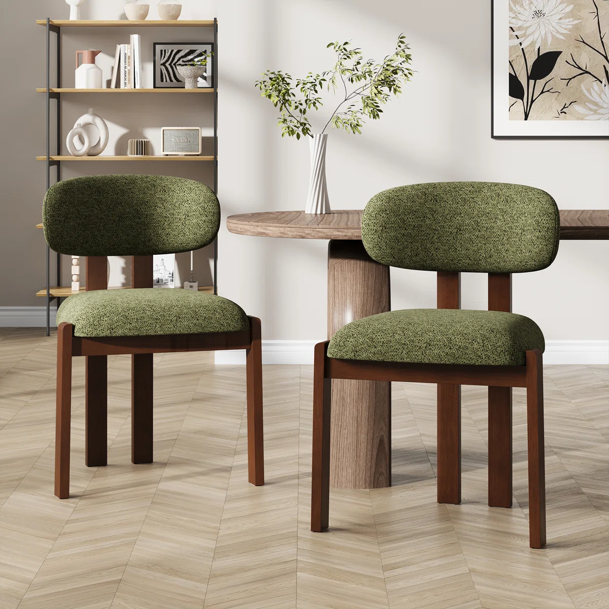 Upholstered Solid Wood Dining Chair with Ergonomic Padded Backrest