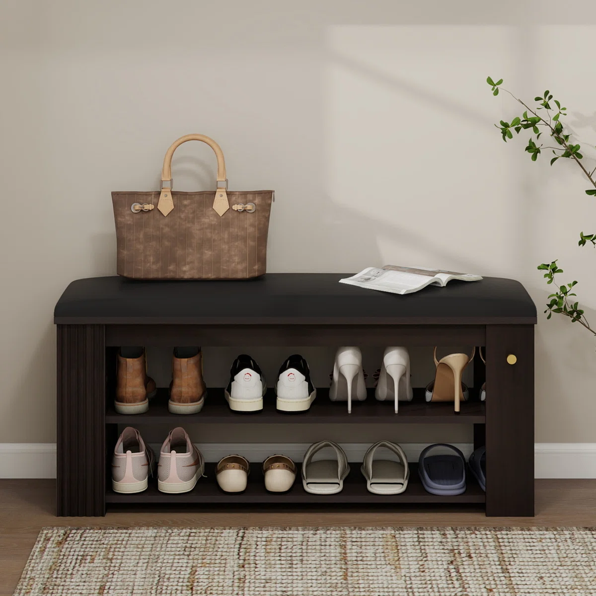 Brown Shoe Bench With Metal Hook