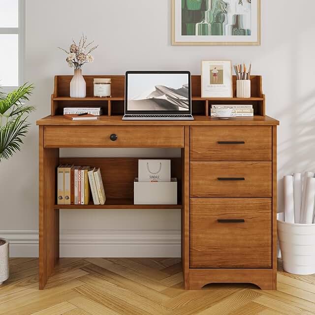 Wood Desk with Drawers