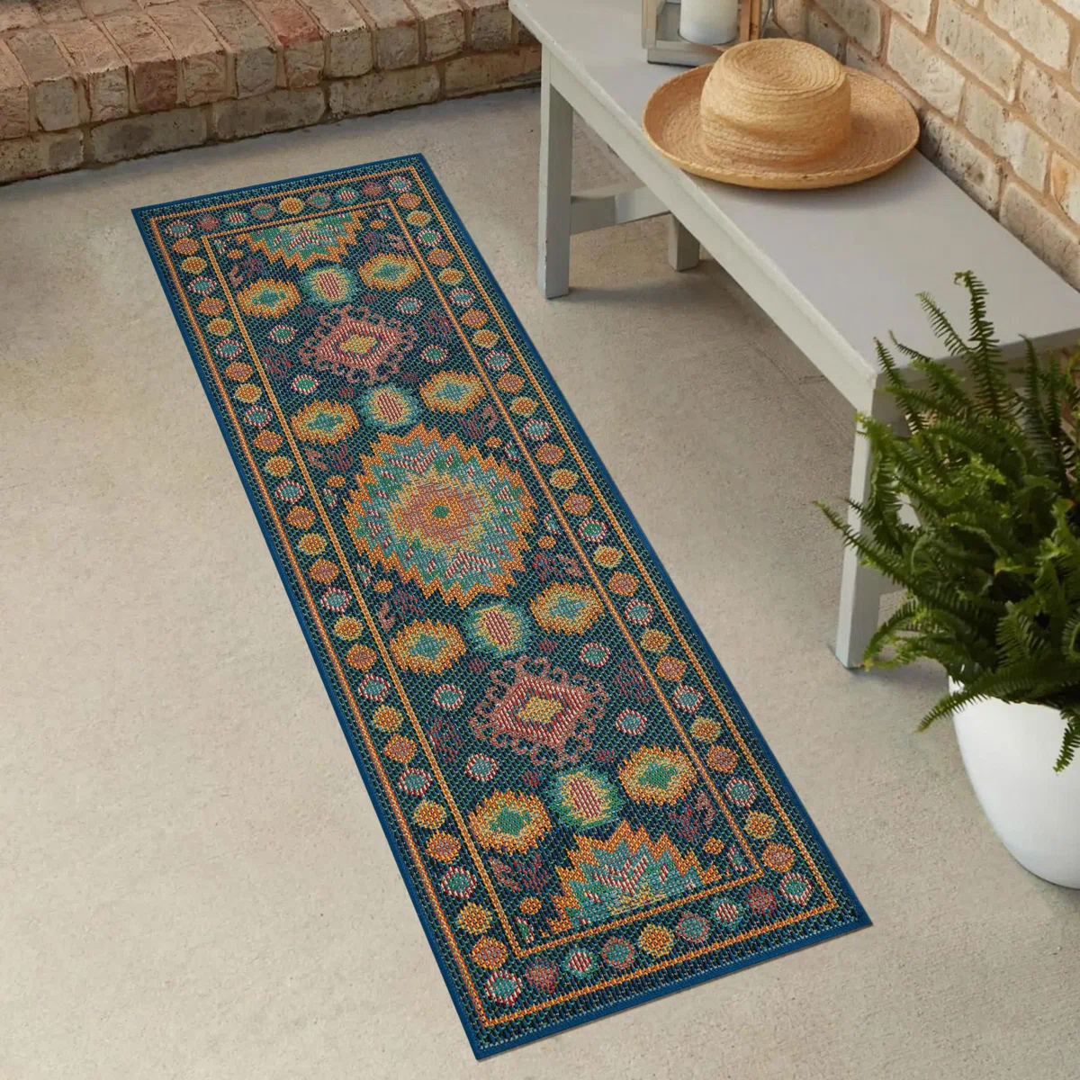 Gralf Oriental Machine Woven Polypropylene Indoor / Outdoor Area Rug in Tuquoise/Yellow