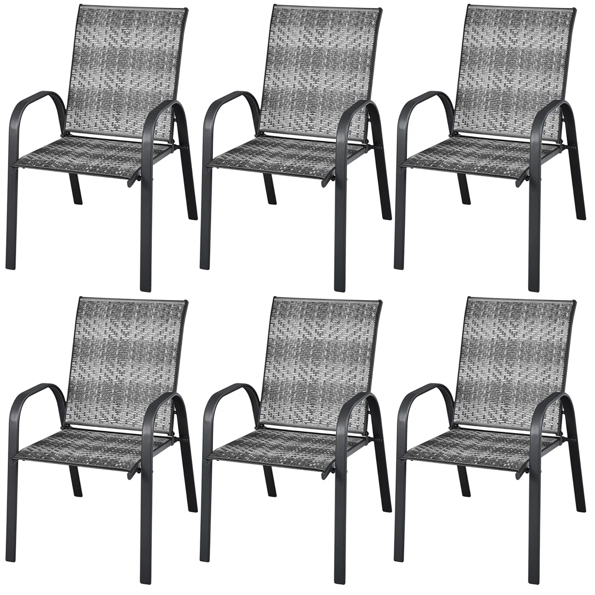 Amellie Red Barrel Studio® Set Of 6 Patio Rattan Dining Chairs Stackable Armrest Garden Mix Brown