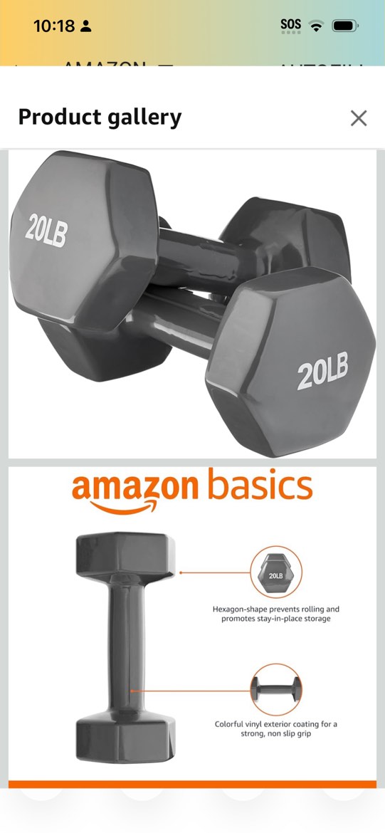 Amazon Basics Vinyl Coated Hexagon Workout Dumbbell Hand Weight, Set of 2