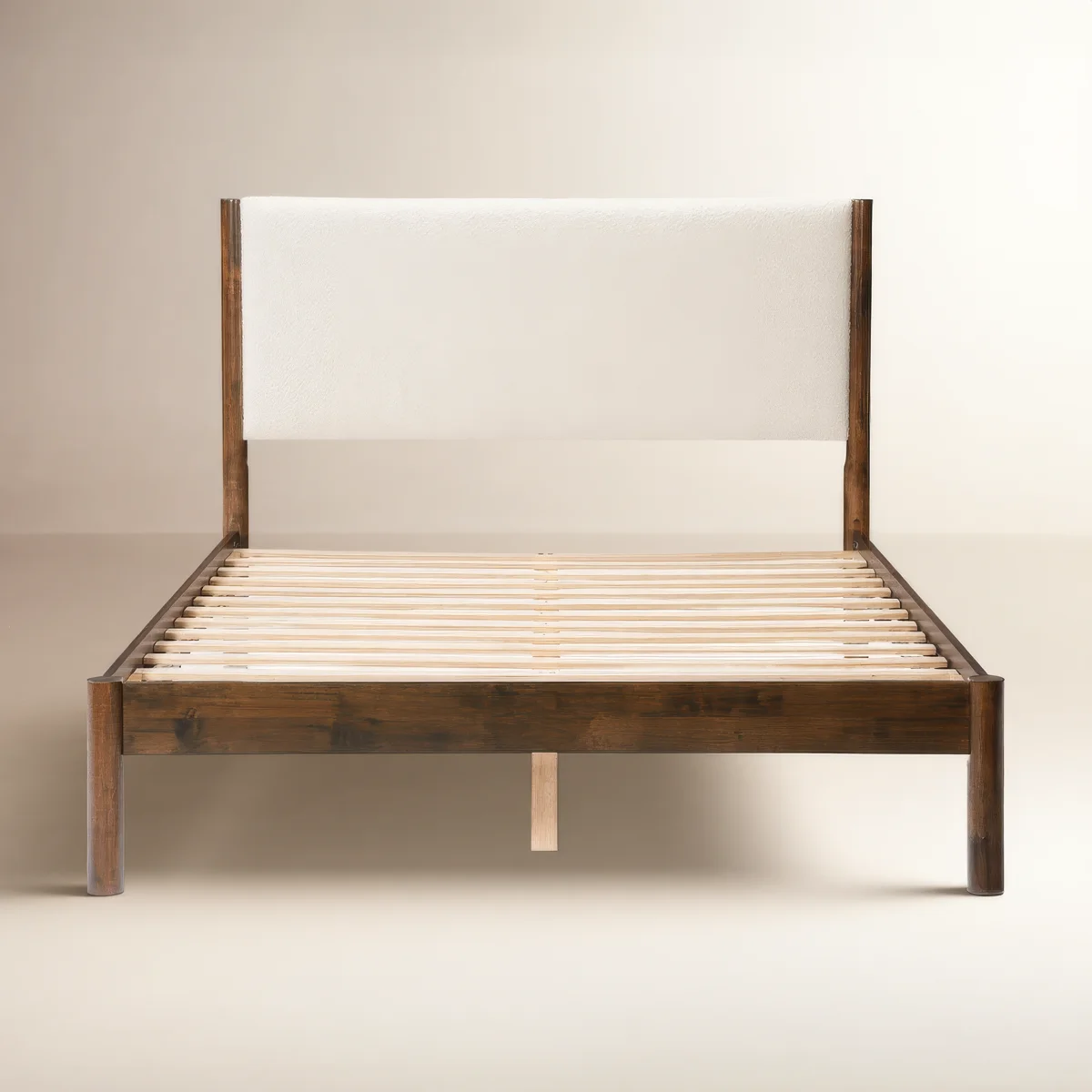 Ardin Solid Wood Bed Frame With Cream Boucle Upholstered Headboard