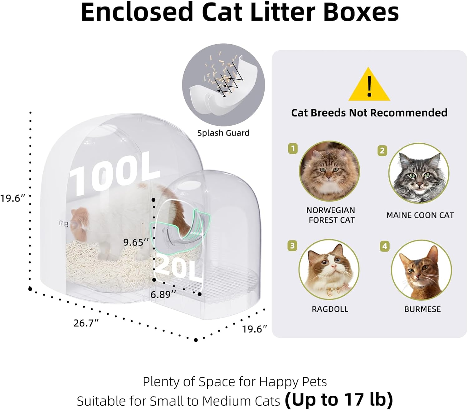 MS!MAKE SURE Cat Litter Box, Large Covered Hidden Dog Proof Closed Modern Cat Litter Box Furniture with Scoop, for Odor Control and Less Tracking, Easy to Clean,26.7x19.619.6, Snow White