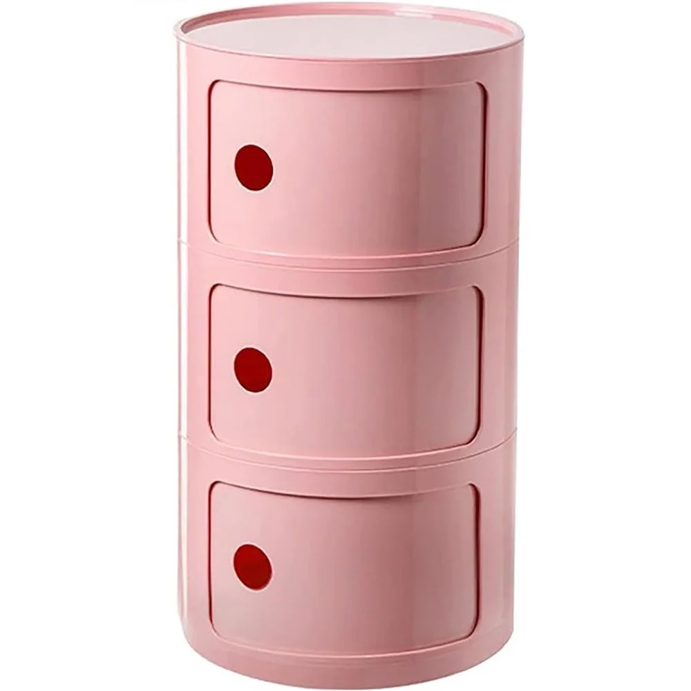 Modern Stackable Round Nightstand with Storage โ 3-Tier Side Table Cabinet with Drawers