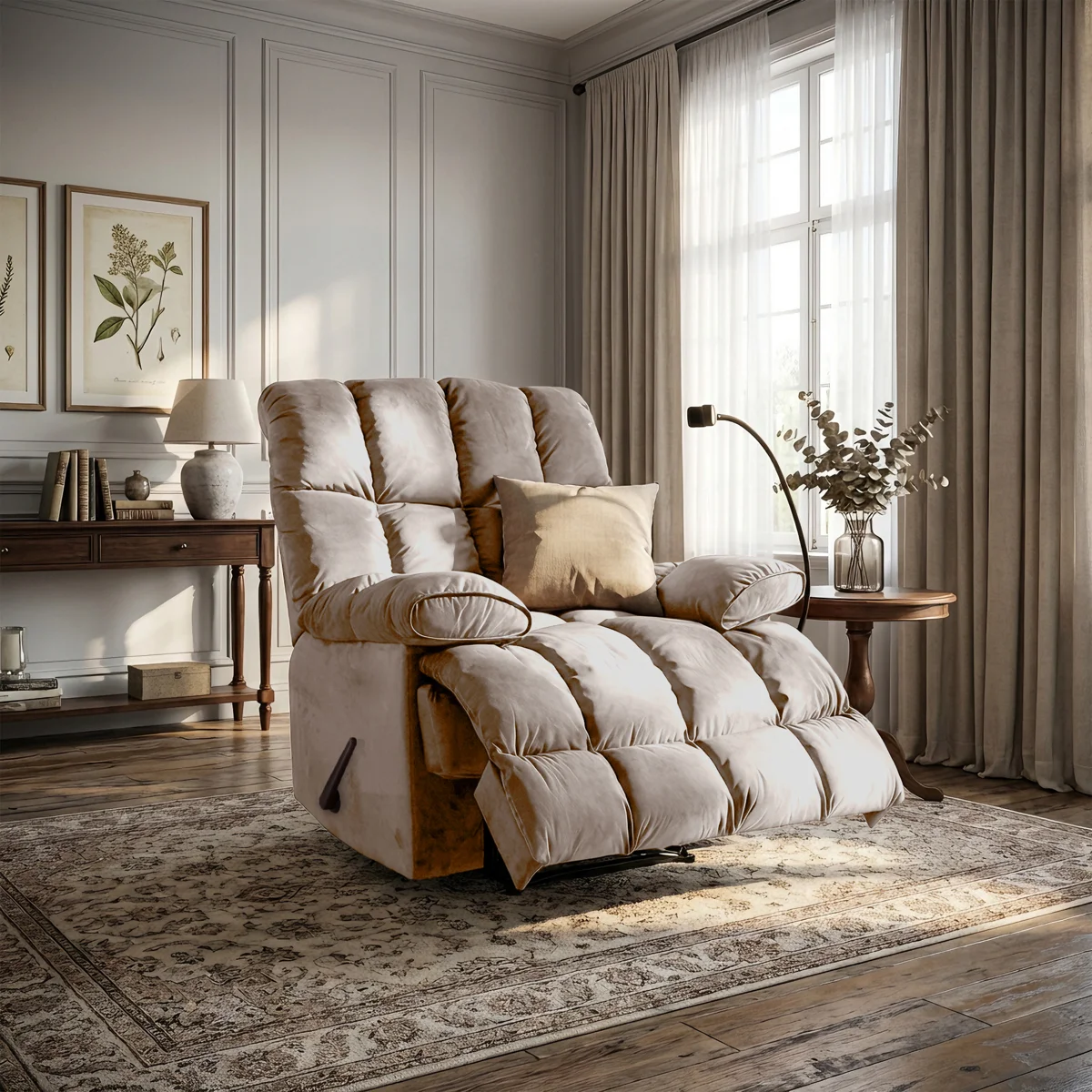 Fraher Oversized Recliner ,Manual Recliner Adults Soft Overstuffed Arms And Back,Velvet Recliner Chair,Big and Tall Recliners for Adults 400lbs for Living Room, Bedroom