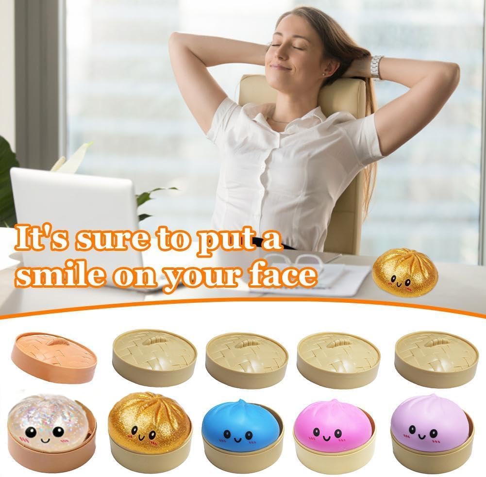 Glitter Dumpling, Glitter Dumpling Squishy with Box, Cute Anxiety Relief Fidget Toy, Soft Squeeze Decompression Dough for Adults (Glittering Golden Eyes)