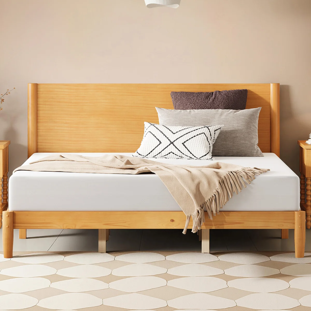 Bilal Mid Century Solid Wood Platform Bed Frame With Wood Slat Support
