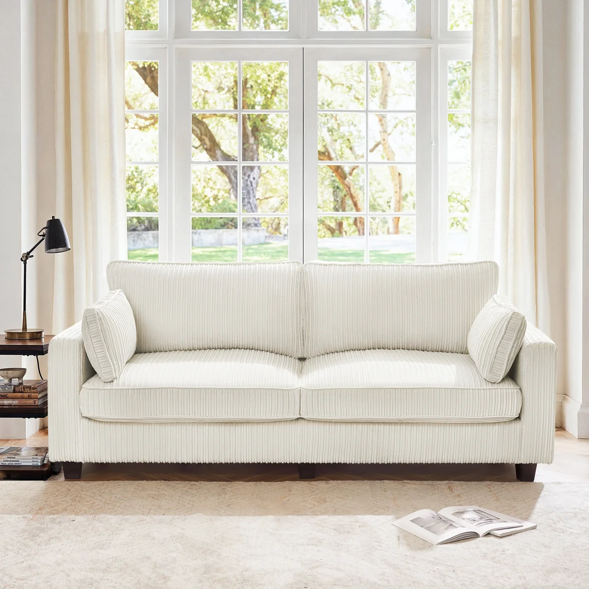 Seliana 80.71" W Chenille Upholstered Square Arm Sofa with Accent Pillows
