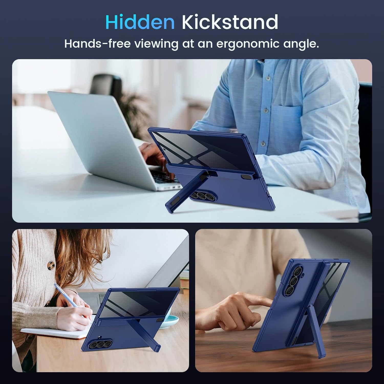for Samsung Galaxy Z Fold 7 Case with Privacy Screen Protector, [Compatible with Magsafe] [Hidden Kickstand][Hinge Protection] Full Body Hard Shockproof Slim Phone Cover for Z Fold 7 - Blue Blue Z Fold 7