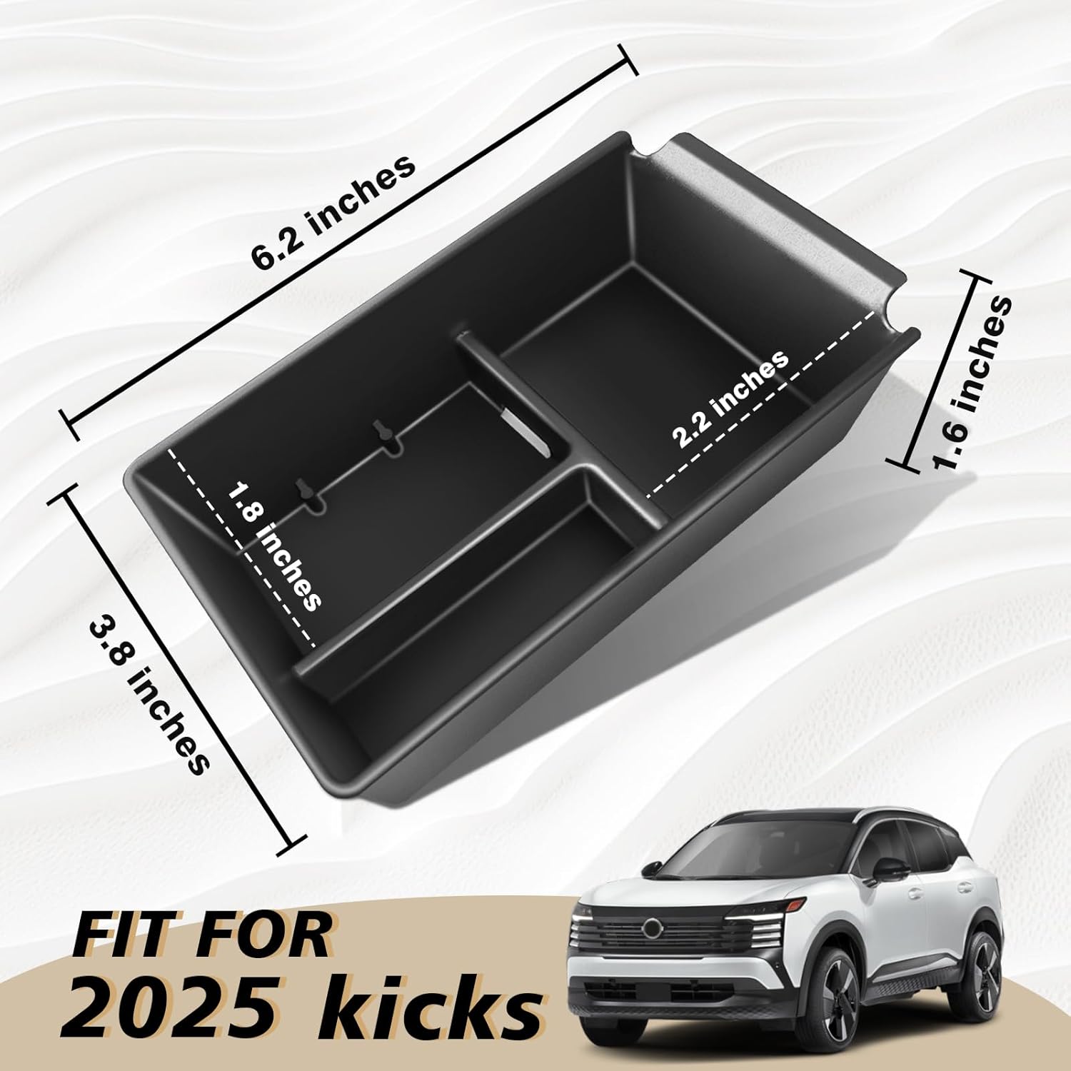 Muslogy Center Console Organizer Compatible with 2025 2026 Nissan Kicks Accessories Armrest Middle Console Divider Storage Box with Coin Holder Card Slot Tray Divider Insert Organizer Kicks Console Organizer