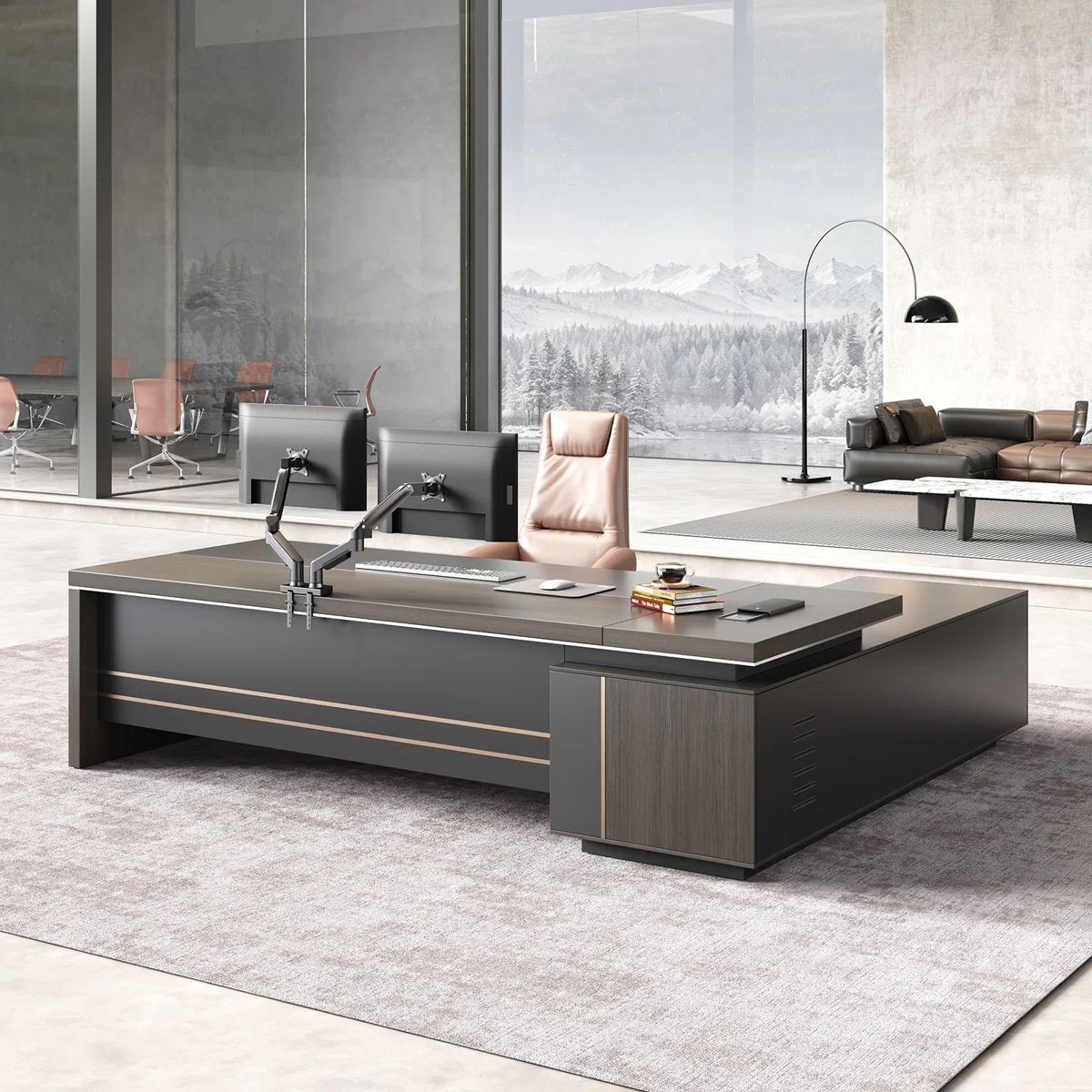 (“Incomplete Box1/3”) Only Executive L-Shaped Desk With Secure Storage And Integrated Cable Management