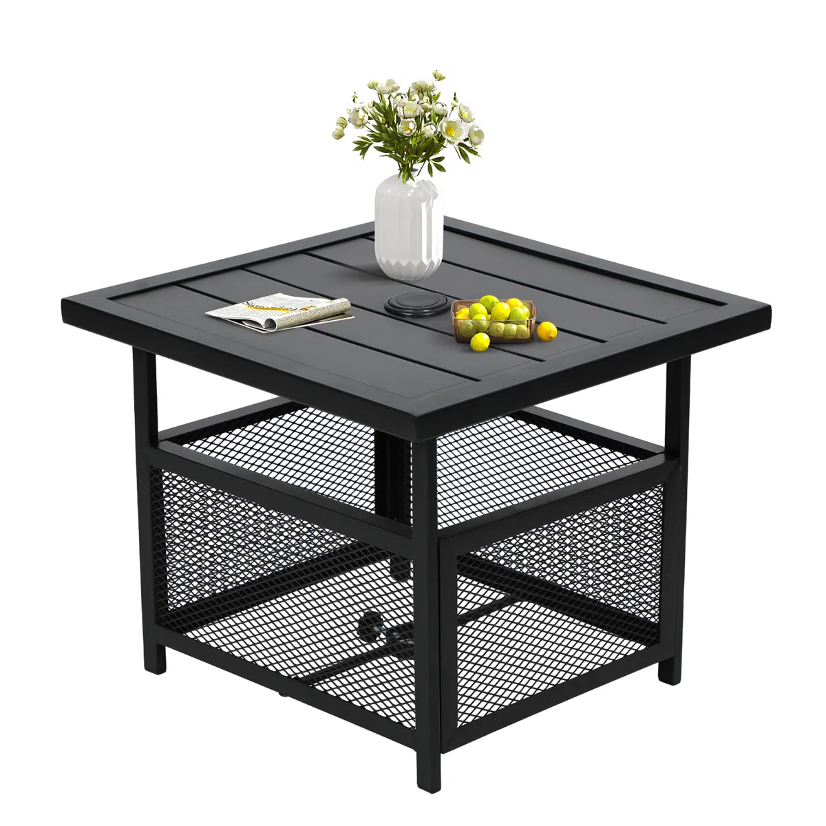 Mitchellville Outdoor Metal Side Table with 1.57" Umbrella Hole