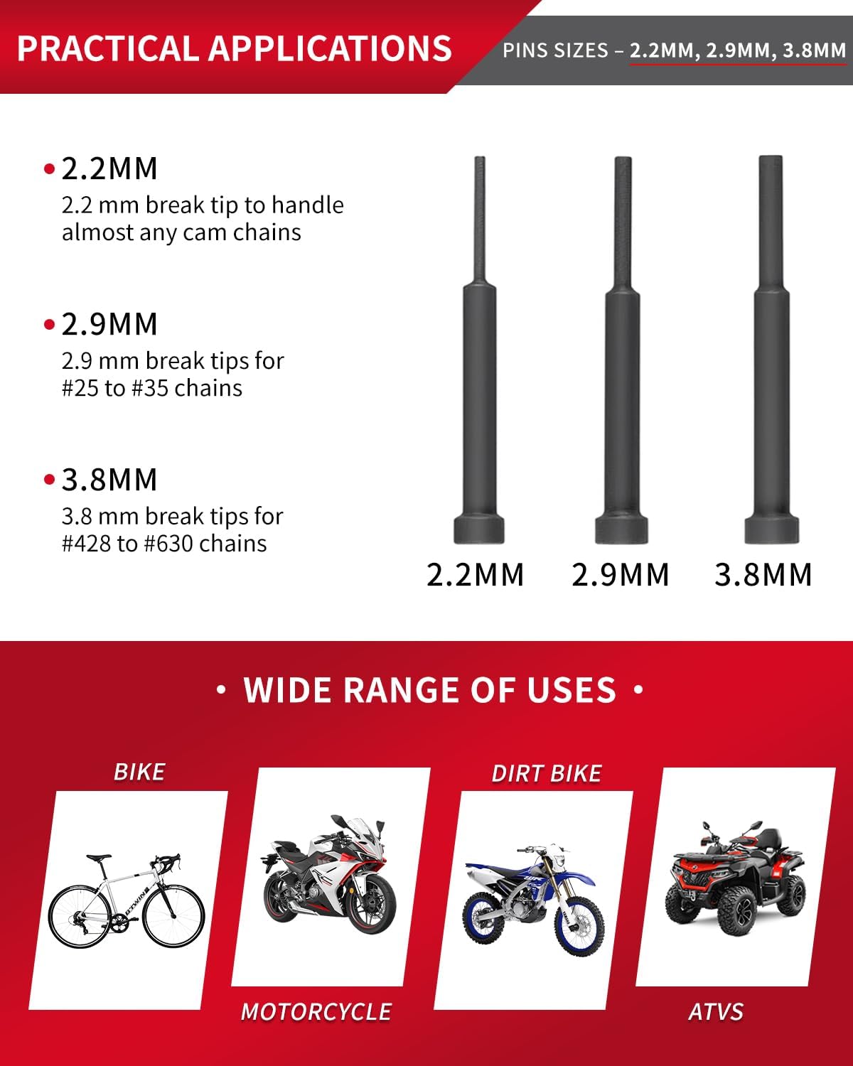 DAYUAN 13 pcs Motorcycle Chain Breaker Set, Chain Removal Tool Chain Cutter and Riveter Kit for Cam and 25 to 630 Chains Red