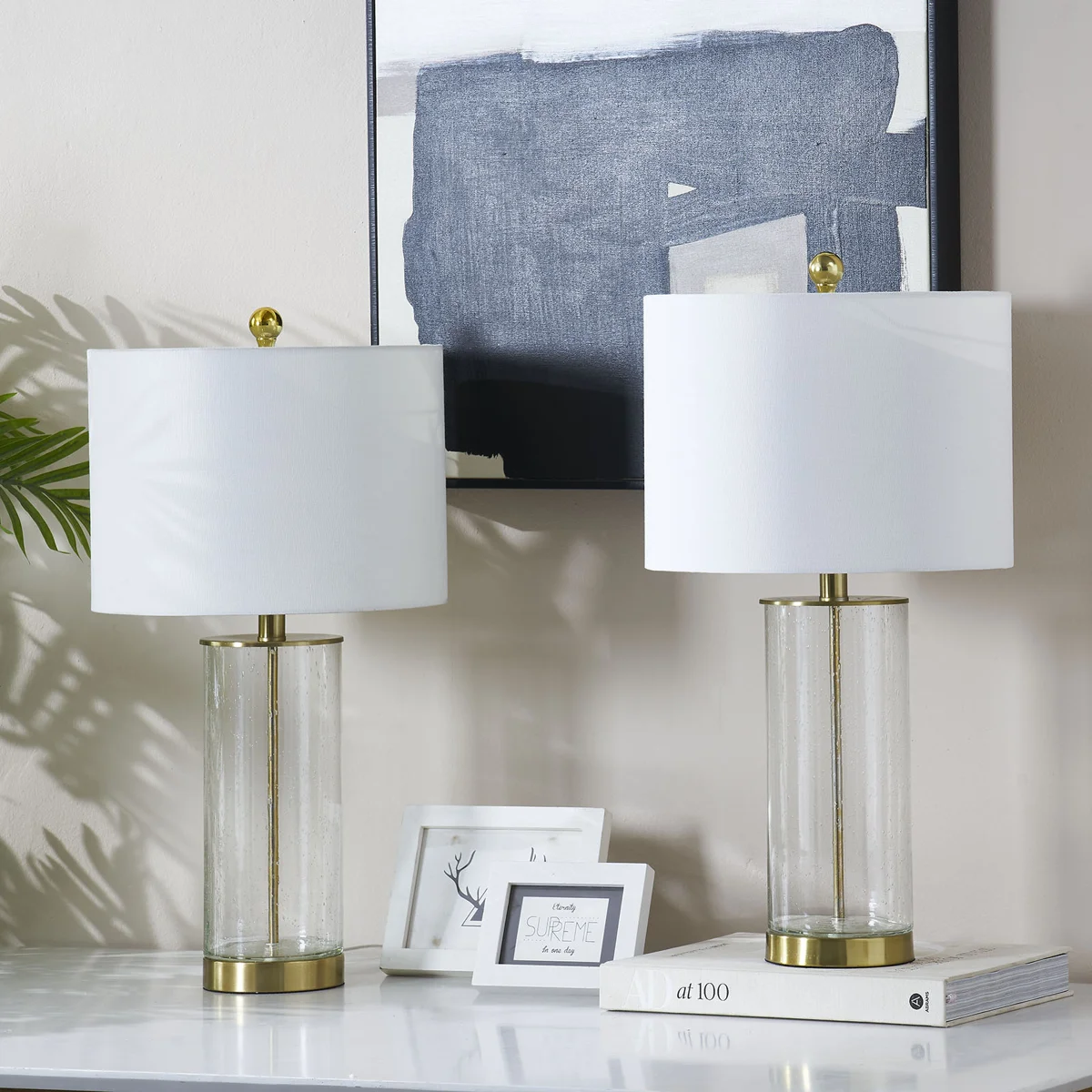 Brokk 23.75" Metal Glass Table Lamp Set- MCM Modern Funky Accent Table Lamps for Bedroom Bedside/Nightstand, Living Room & Desk