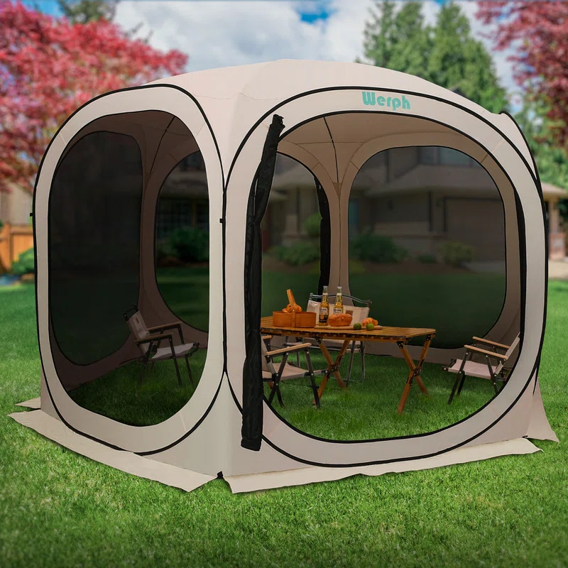 werph Pop-Up Screen House Outdoor Gazebo Tent with Carrying Bag and Mosquito Netting, Portable Patio Screen Tent with Ventilated Mesh Panels & Zippered Doors for Backyard, Camping & Garden
