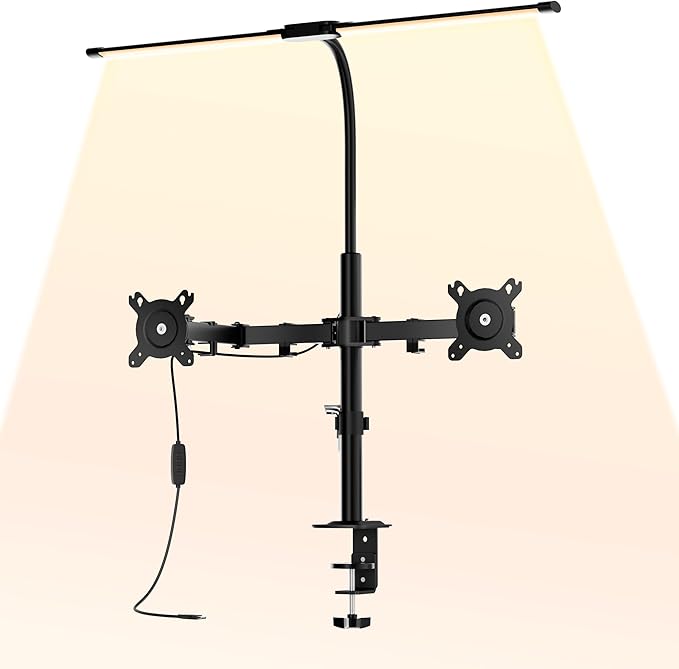 Double Arms Monitor Mount With Lamp