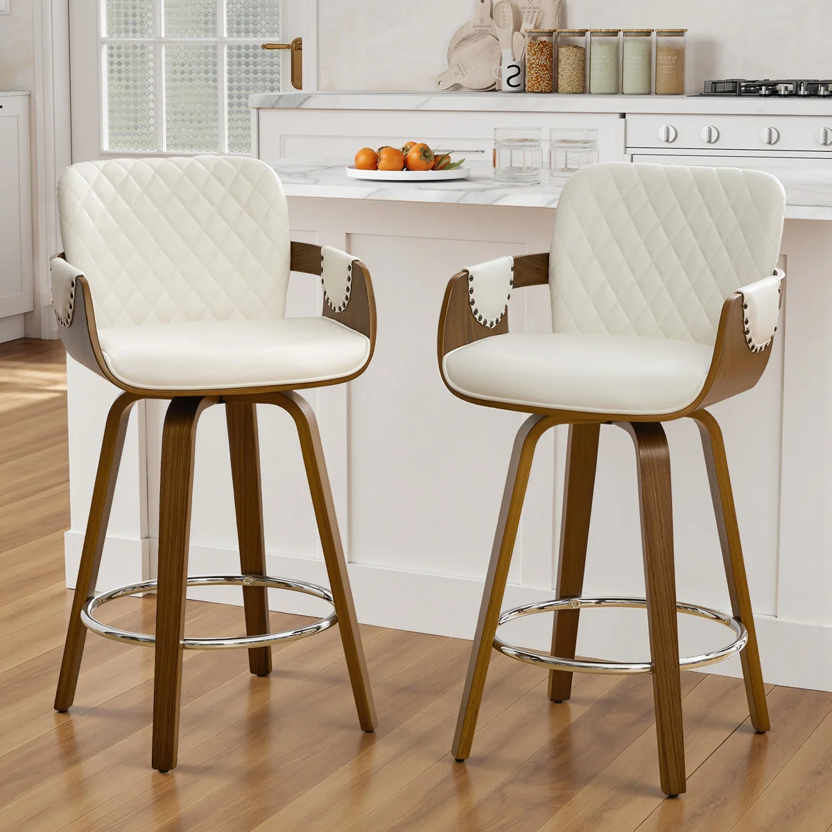 Modern Upholstered Swivel Counter Height Bar Stool