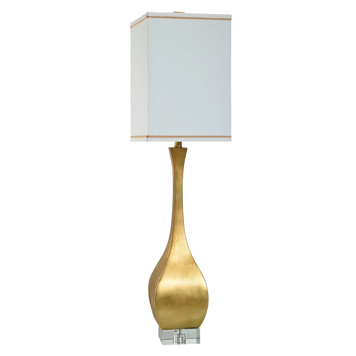 Gold Leaf - Poly Table Lamp - Off White with Thin Taupe Trim Shade