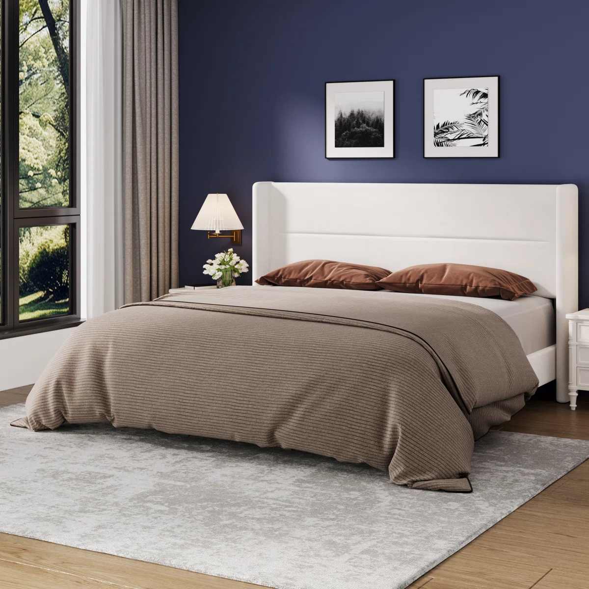 Full Size Velvet Bed Frame with Wingback Headboard, Upholstered Platform Bedframe with Wood Slats, No Box Spring Needed, Easy Assembly, Grey