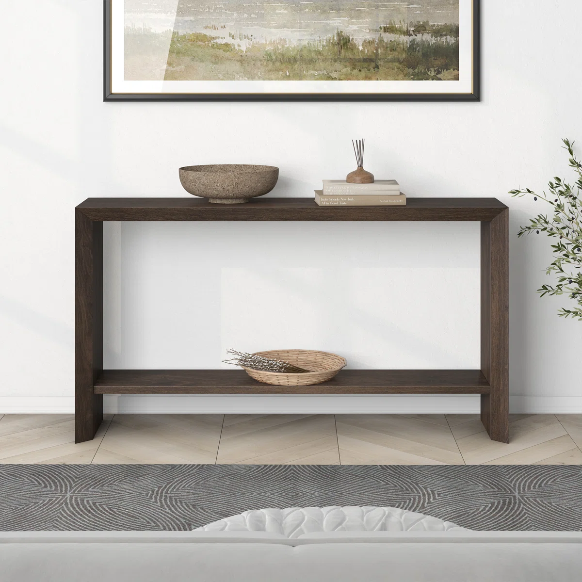 Osman Rectangular Console Table in Antiqued Gray Oak