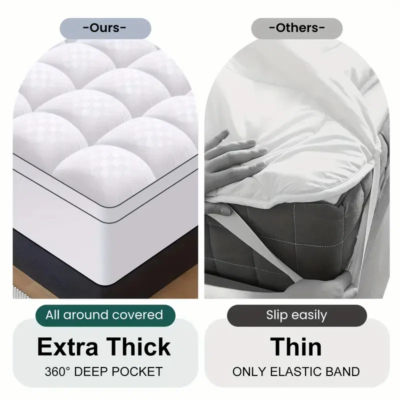 Mattress Topper, 1000GSM Ultra Thick Black Mattress Pad, Soft & Supportive Pillow Top, 8-21 Inch Deep Pocket, Firm Bed Topper for Cooling, Hypoallergenic Mattress Protector