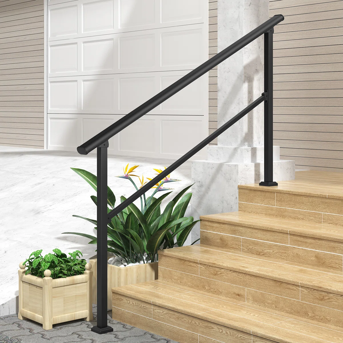 HOMLUX Lovmor Hand Rails for Outdoor Steps, Wrought Iron Railing, Porch And Stair Railing Kit