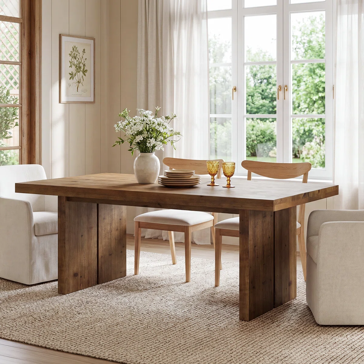 63" Solid Wood Rectangle Dining Table For 6