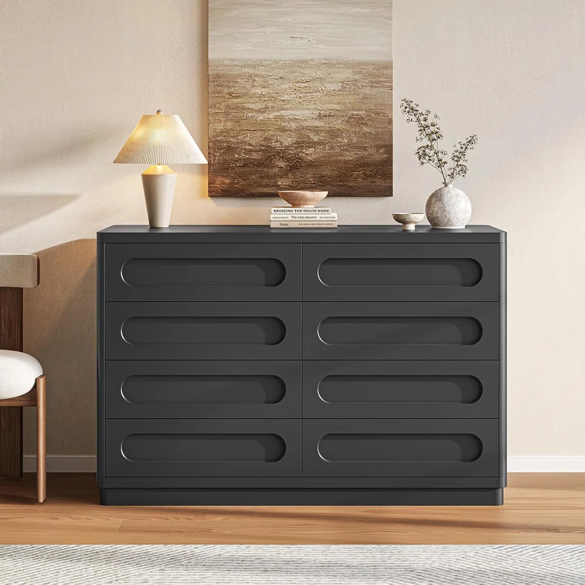 (Box 1/2)8 Drawers Dresser For Bedroom, 47.2" Wide Dresser For Closet, Large Wood Tv Stand, Chest Of Drawers With Deep Drawer For Living Room, Hallway,home Office,black