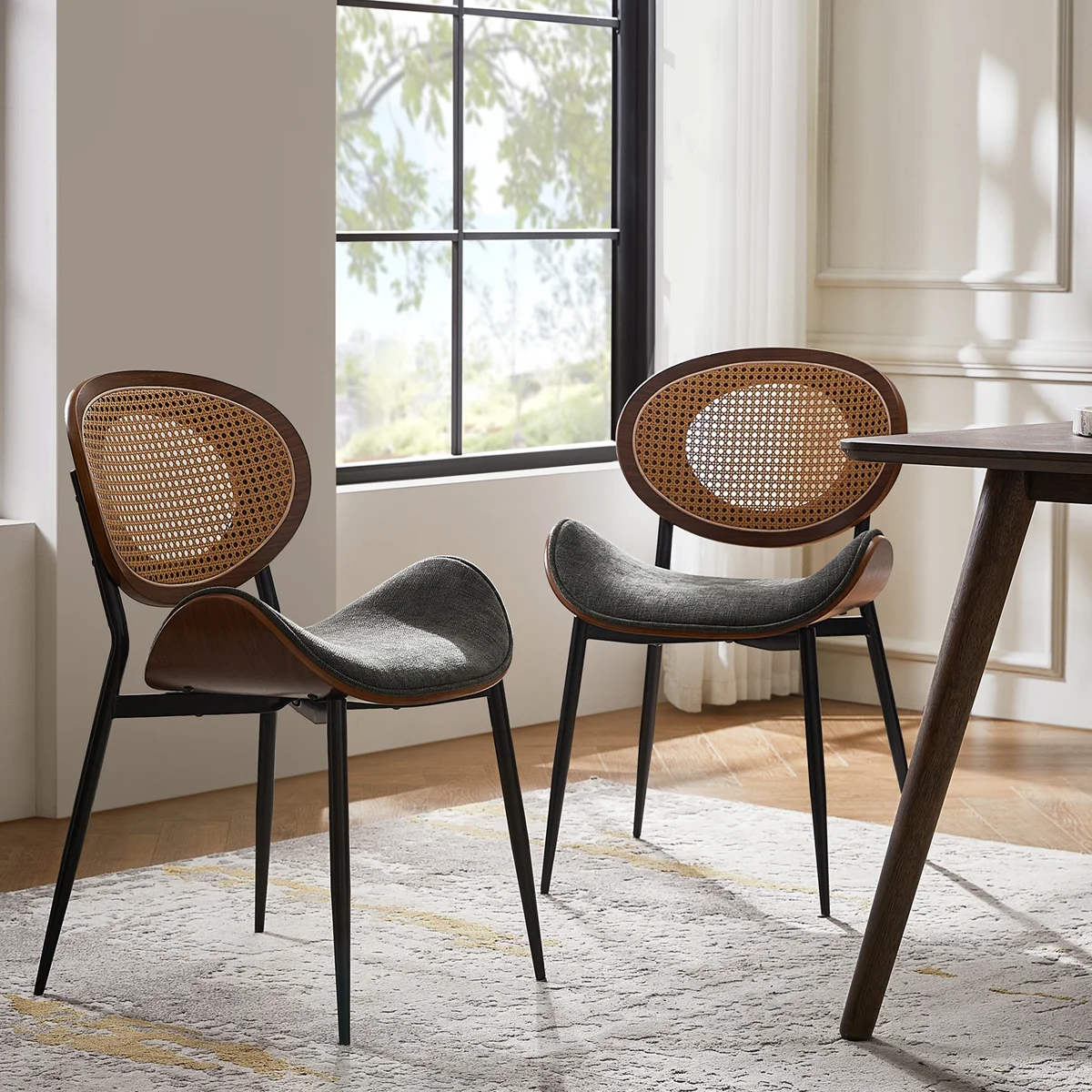 Pateley Mid-Century Modern Rattan Dinning Chair (Set of 2)