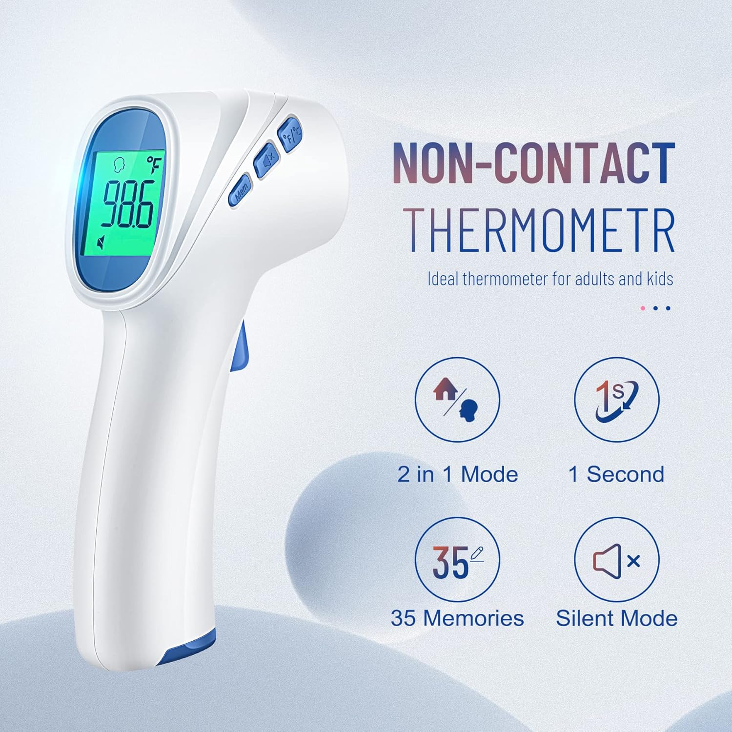 Forehead Thermometer for Adults and Kids, Digital Baby Thermometer with Fever Alarm, Fast Accurate Results, Home Medical & Nurse Essentials White