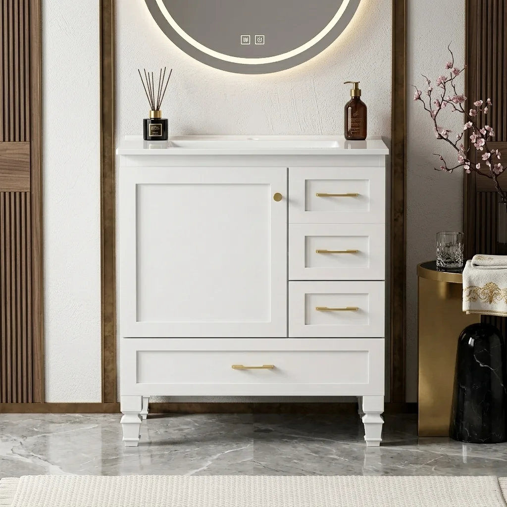 30" Bathroom Vanity with Sink, Freestanding Bathroom Sink Cabinet with Soft close doors and 3 drawers, Ample Storage