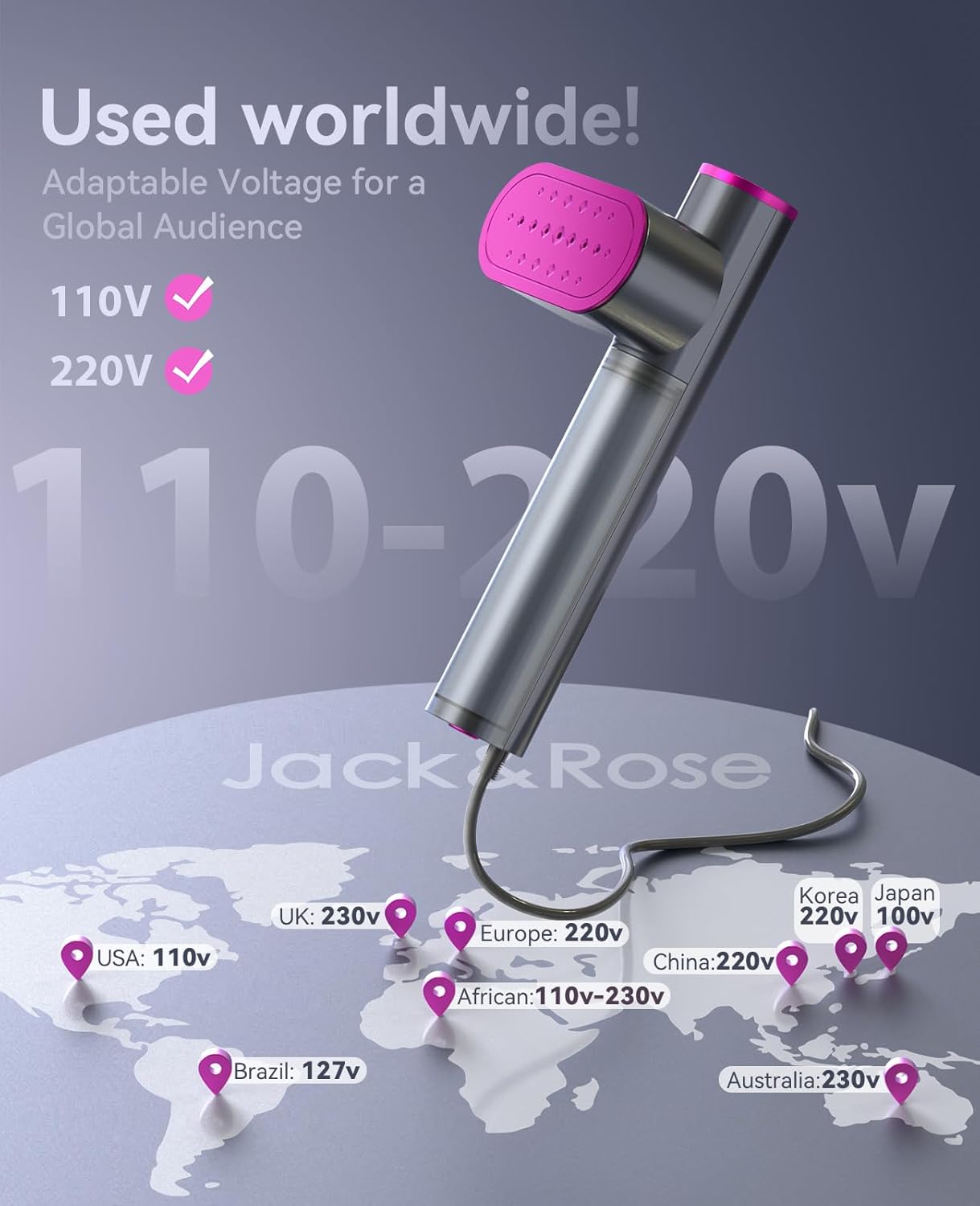 Jack ＆ Rose Travel Steamer for Clothes,100-220V Portable Iron,15s Heat Up,Steamer ＆ Iron 2 In 1, Travel Size,Large Ceramic Heat Panel,for Global and Europe Purple
