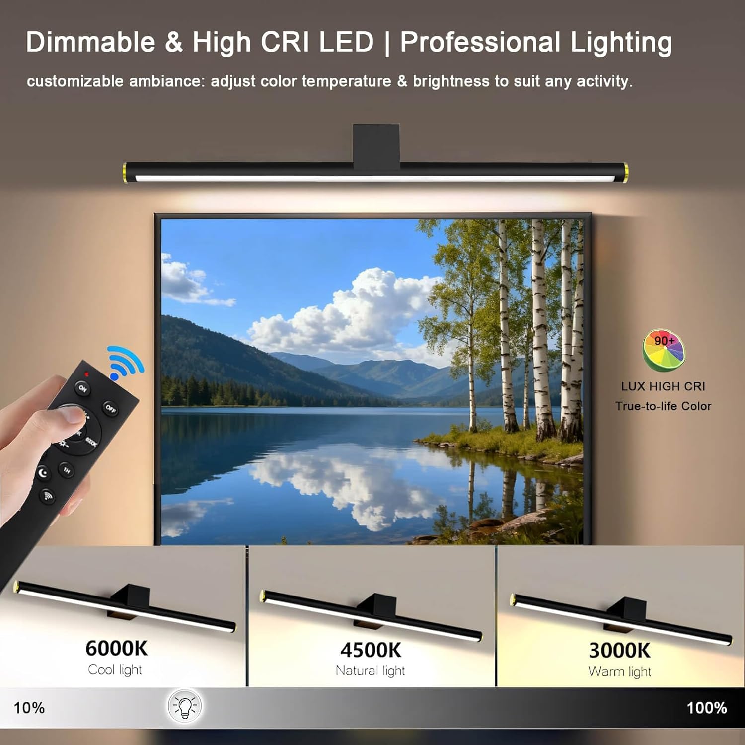 Picture Lights for Wall Battery Operated, Rechargeable Wireless Lights for Pictures on Wall with 3 Color Dimmable Remote for Painting Gallery Dartboard Poster Bedroom Frame Art Decor - Black 16 inch 16 inch Black