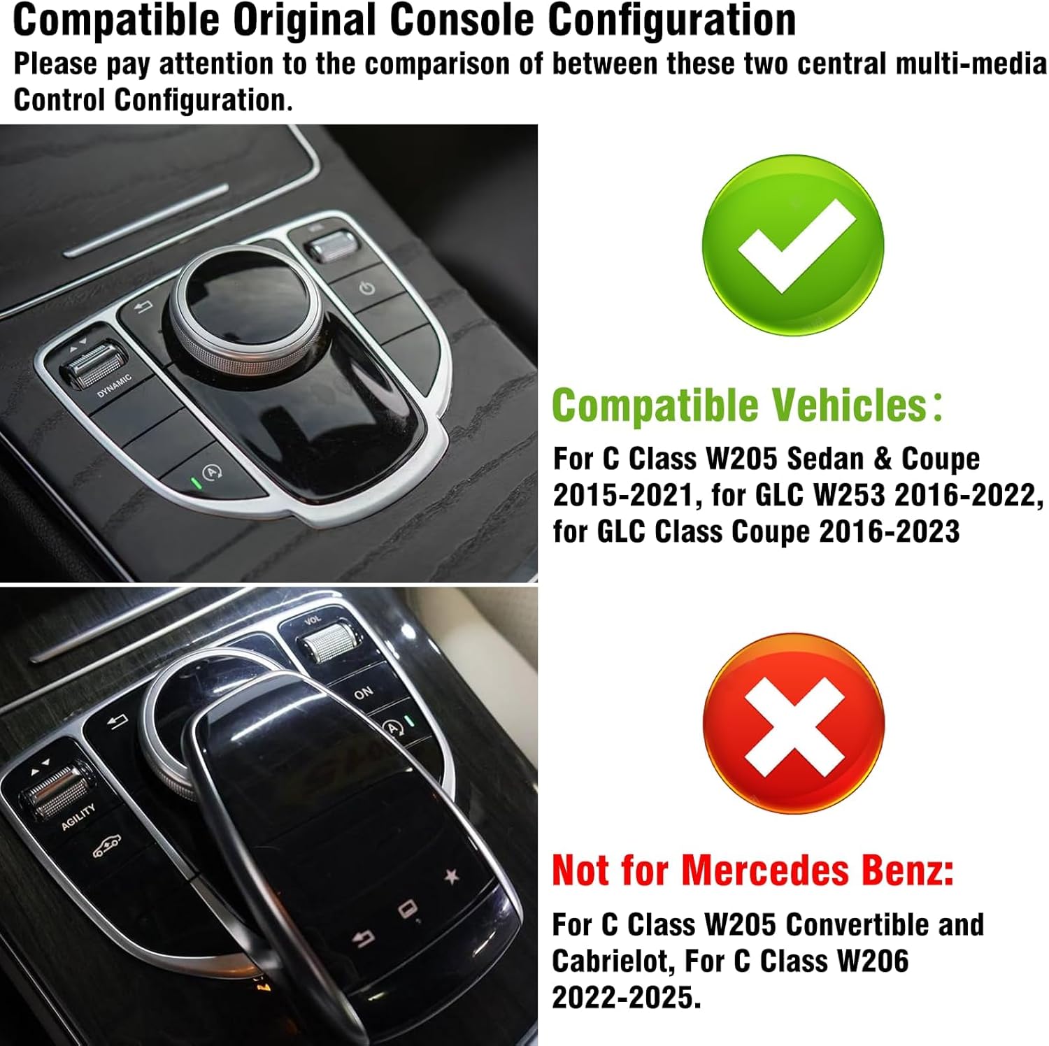 TTCR-II Compatible with Mercedes Benz C Class W205 Center Console Organizer 2015-2021 (Sedan & Coupe Only), for GLC W253 Console Organizer Tray 2016-2022, for GLC Coupe Middle Storage Tray 2016-2023